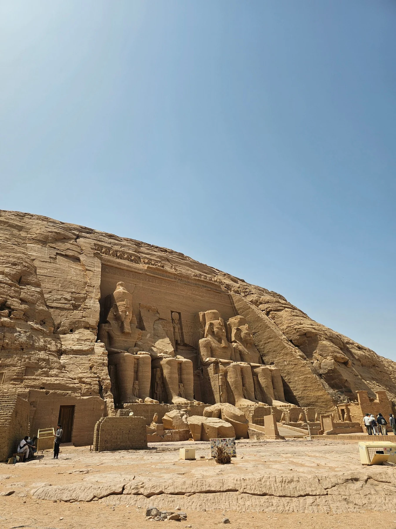The colossal seated figures of Ramesses II carved into the Great Temple at Abu Simbel