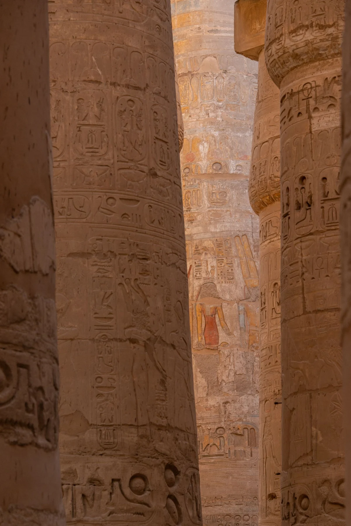 The immense inscribed columns of Karnak’s Great Hypostyle Hall