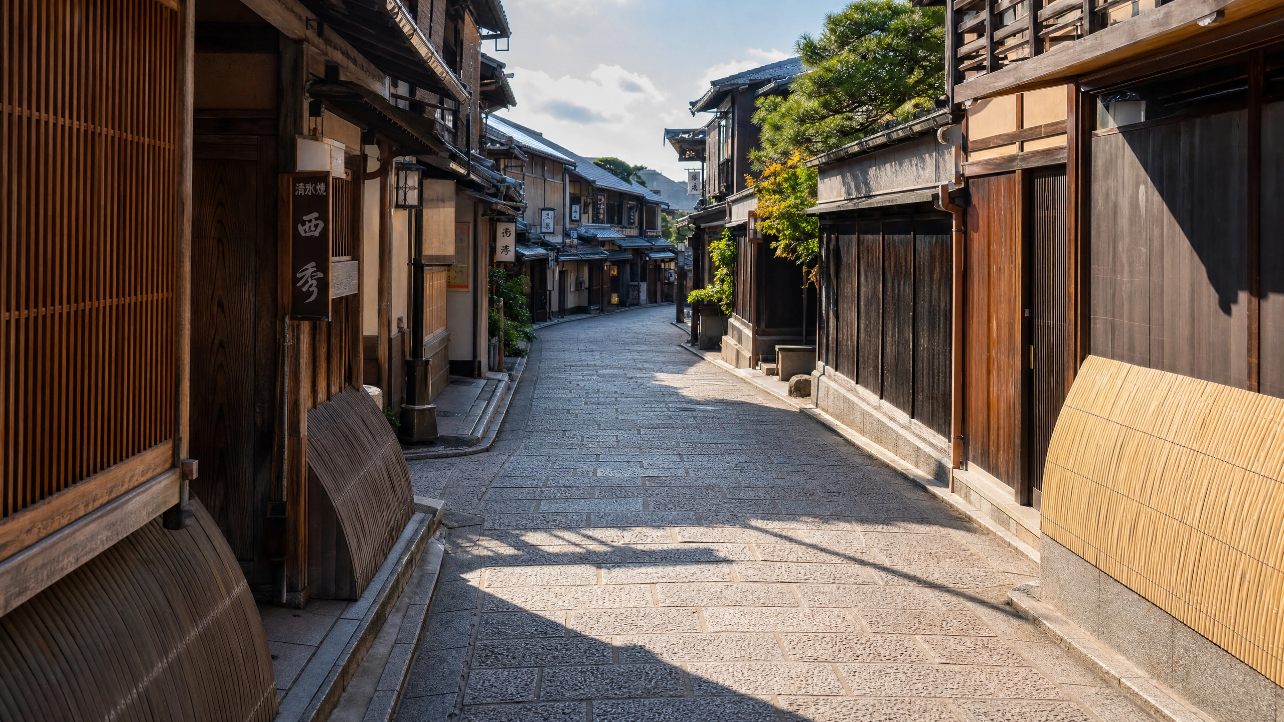 Quiet Kyoto street at dusk
