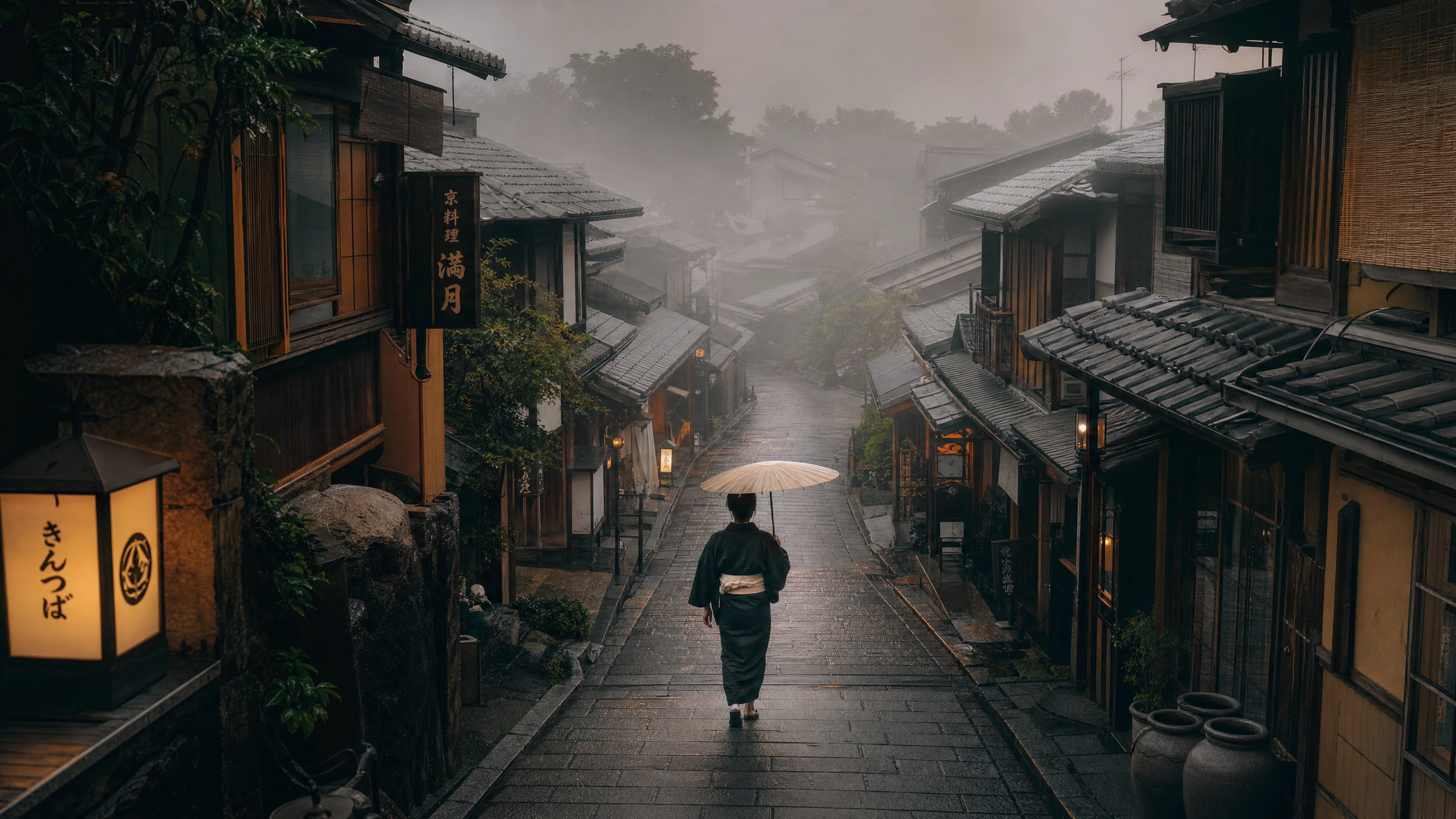 Kyoto rooftops in morning light