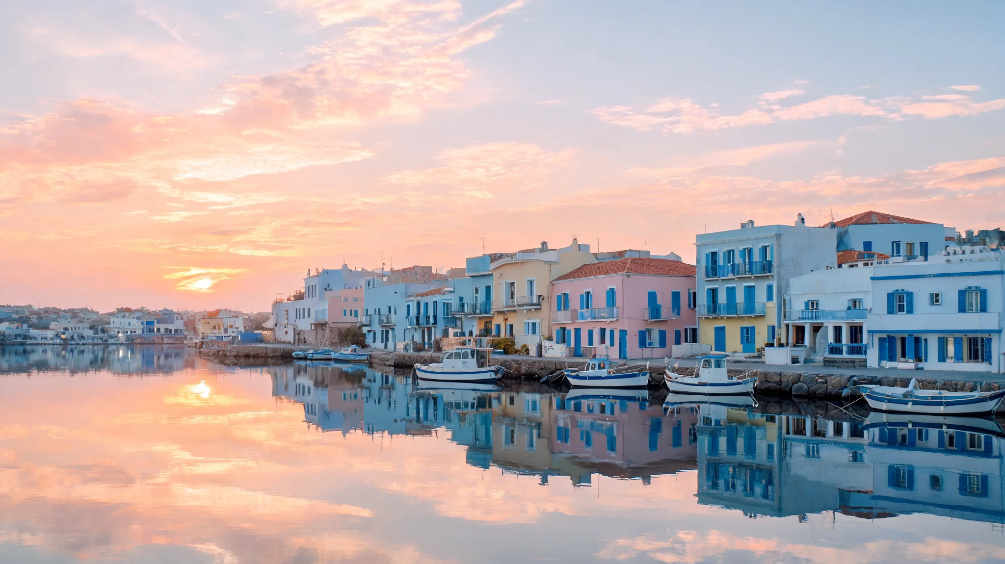 Ithaca harbour at sunset
