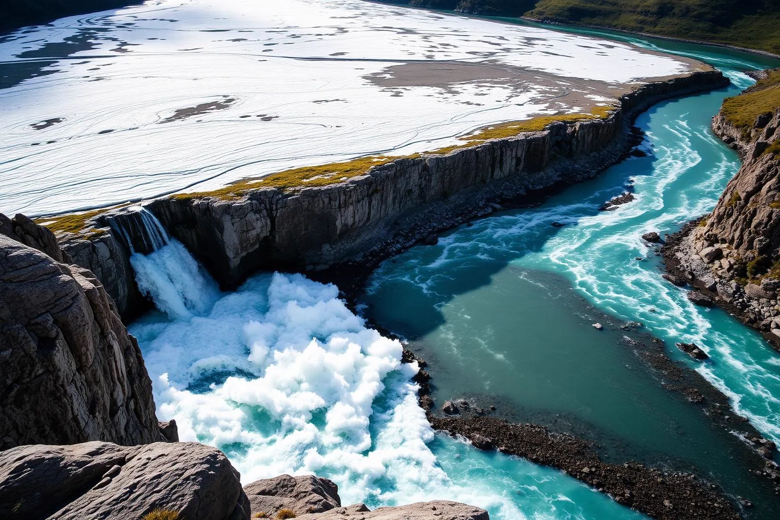 The turquoise Baker meeting the grey Neff in a surge of foam and silt