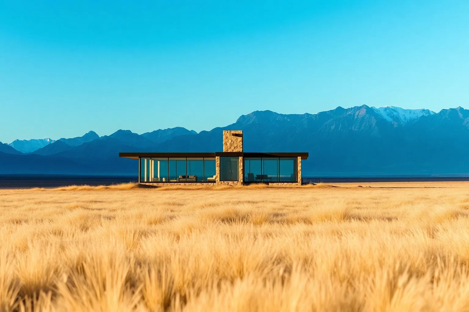 A lodge standing alone on the open steppe between El Calafate and the park
